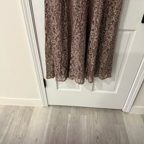 Alex Evenings One-Shoulder Sequin Lace Gown in Mocha - Picture 11 of 12